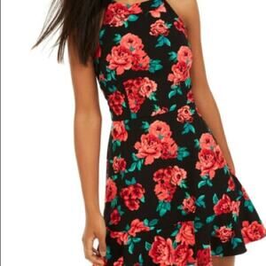 BCX Black and Red Floral Swing Dress Size Juniors 1